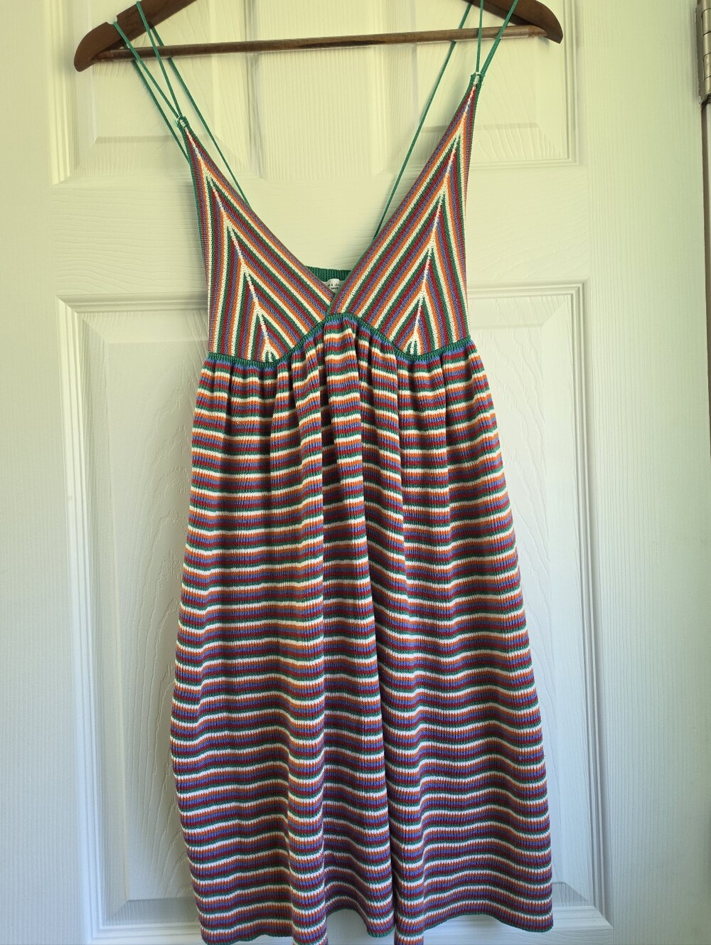 Zara Multi-Color Rainbow Striped V-Neck Knit Mini Dress Small
